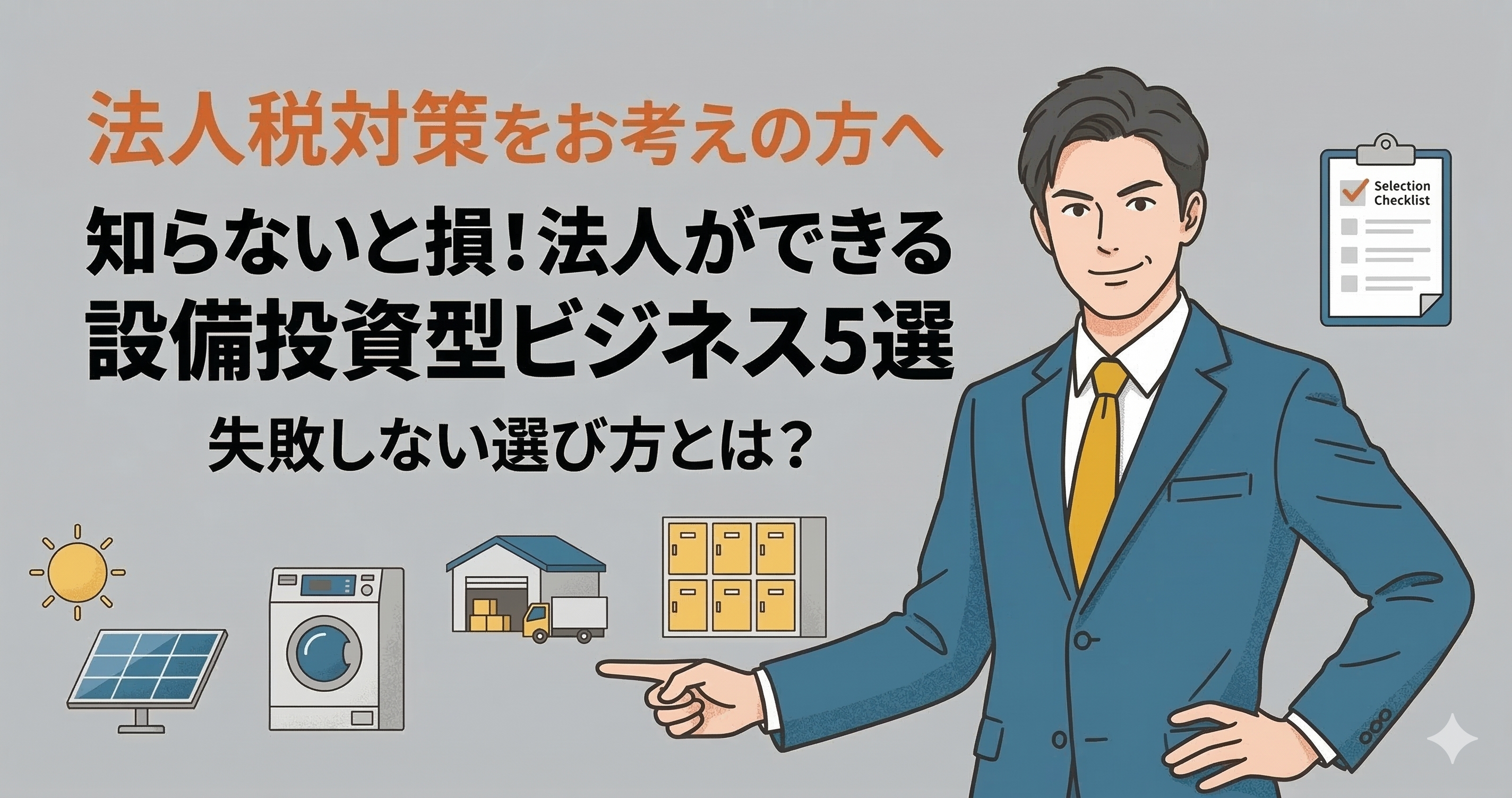 知らないと損！法人ができる設備投資型ビジネス5選｜失敗しない選び方とは？